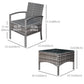 Outsunny 3 Pieces Wicker Patio Furniture Set, Rattan Bistro Set with Coffee Table and Cushions, Outdoor Conversation Set for Garden, Porch, Balcony, Blue