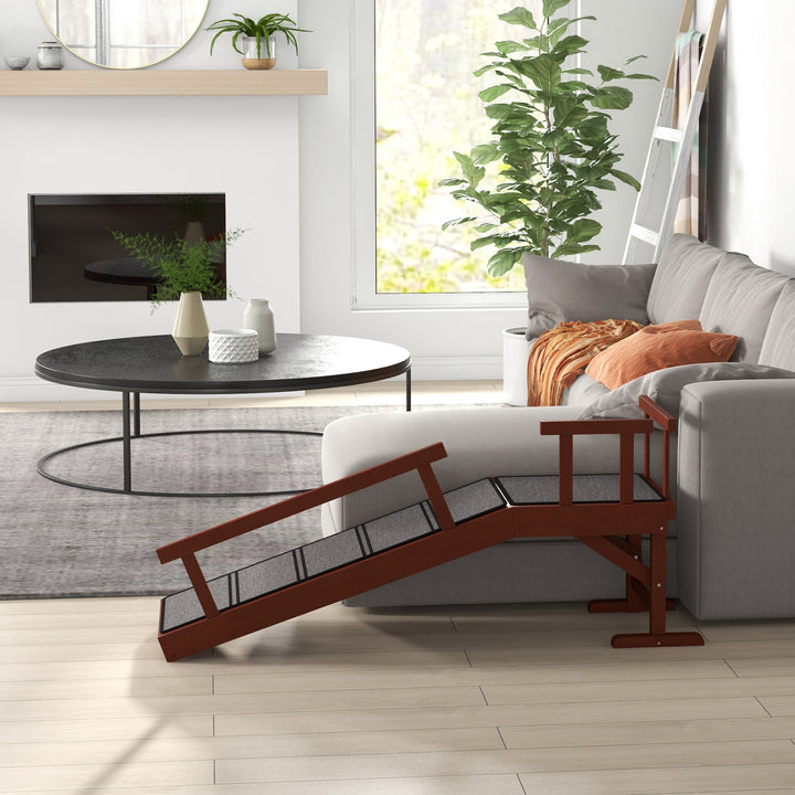 PawHut Wooden Dog Ramp for Large Dogs, 60" Long, with Non-slip Rug, Removable Guardrails for Couch, Bed, Brown