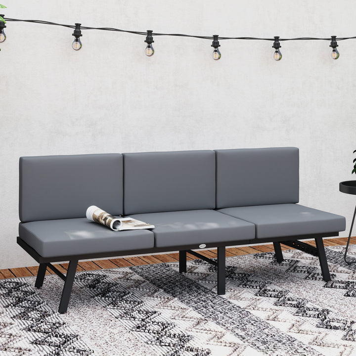 Outsunny 3-in-1 3-Seater Outdoor Sofa, Lounge Chair with 5-Position Adjustable Back, Patio Loveseat with Folding Table, Grey