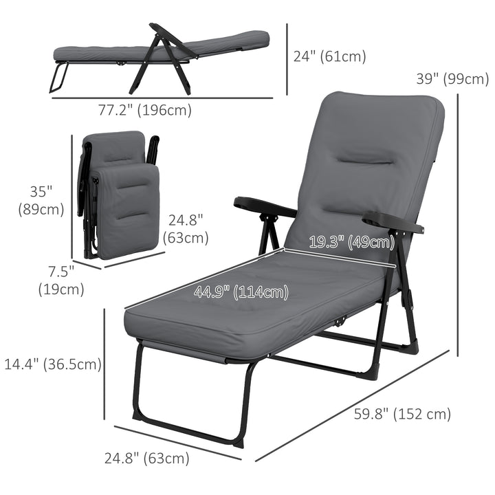 Outsunny Outdoor Lounge Chair with Padded Cushion, Folding Reclining Patio Garden Chair with Recline Back, Footrest, for Poolside, Patio, Blue