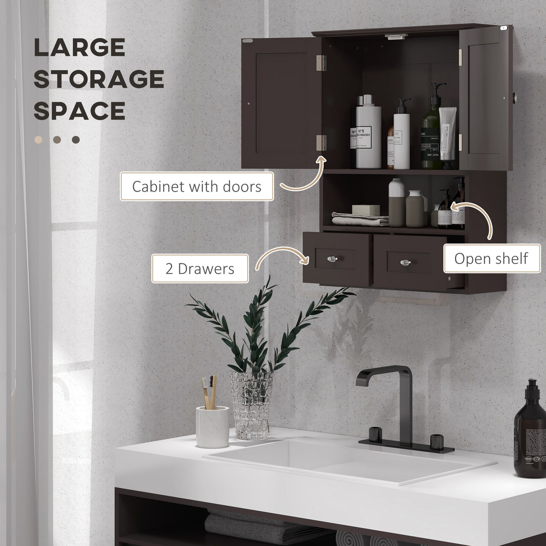 kleankin Bathroom Wall Cabinet, Medicine Cabinet, Over Toilet Storage Cabinet with Shelf and Drawers for Hallway, Living Room, White