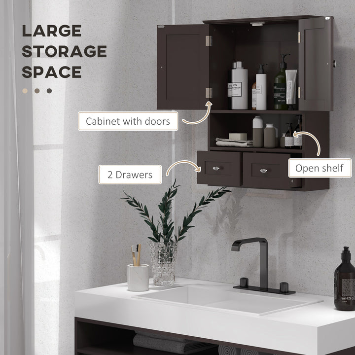 kleankin Bathroom Wall Cabinet, Medicine Cabinet, Over Toilet Storage Cabinet with Shelf and Drawers for Hallway, Living Room, White