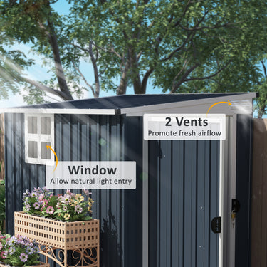 Outsunny 4' x 6' Outdoor Storage Shed, Metal Garden Shed with Window, 2 Vents and Lockable Door for Backyard, Garden, Patio