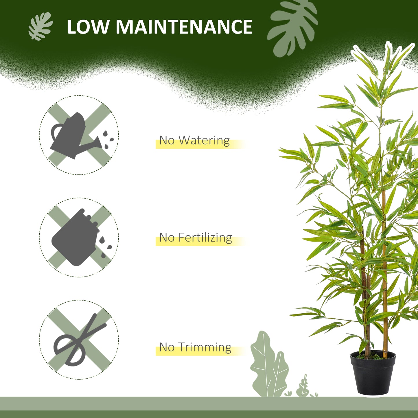 Outsunny Artificial Bamboo Tree, 4ft Fake Tree with Realistic Leaf and Natural Trunk, Decorative Plant in Nursery