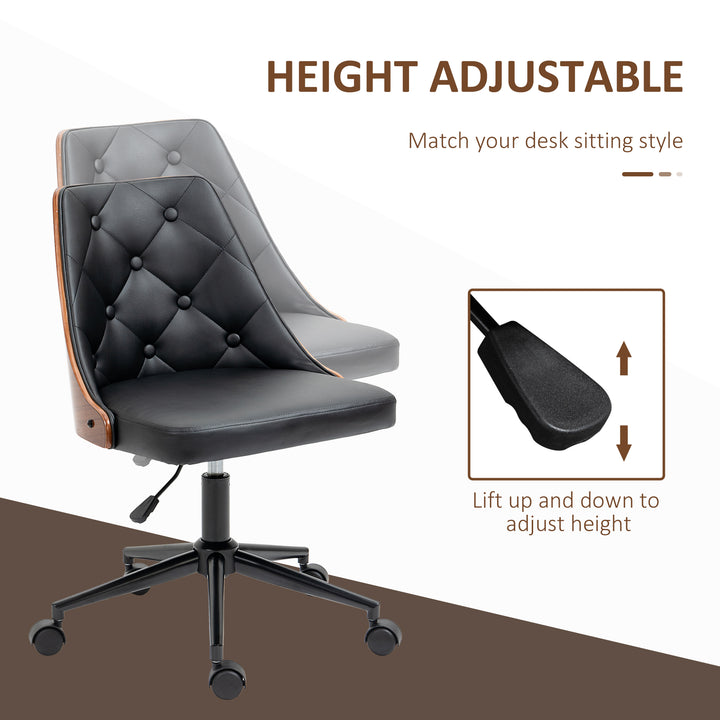 HOMCOM Office Chair, PU Leather Desk Chair with 360 Degree Swivel Wheels, Adjustable Height, Tilt Function, Black