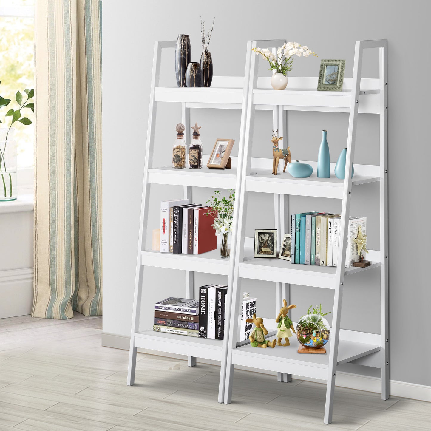 HOMCOM Set of 2, 4 Tier Ladder Shelf Bookcase, Multi-Use Display Rack, Storage Shelving Unit Display Stand, Flower Plant Stand, Home Office Furniture, Black