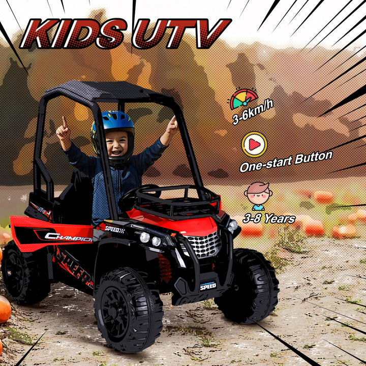 Aosom Kids Ride On Car 12V Battery-powered Electric Off-road UTV Toy 1.8-3.7 mph with High Roof Parental Remote Control Music Lights MP3 Suspension Wheels for 37-96 months