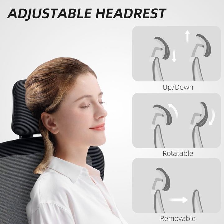HOMCOM Ergonomic Mesh Office Chair, High Back Desk Chair with Rotatable Headrest, Flip-Up Armrests, Lumbar Support, Grey