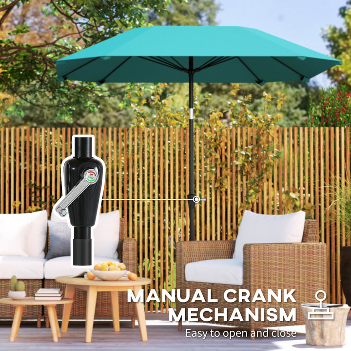 Outsunny 7.6FT Aluminum Patio Umbrella Parasol 8 Ribs Outdoor Market Umbrella with Crank, Push Button Tilt for Deck, Backyard and Lawn, Sky Blue
