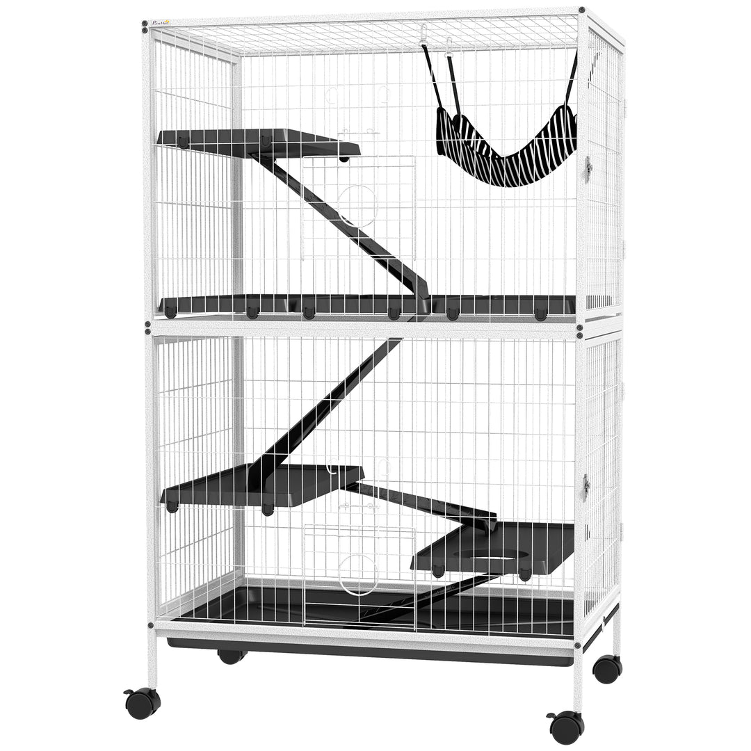 PawHut 5-Tier Rolling Small Animal Cage, Deluxe Guinea Pig Cage, Ferret Cage for Mink Chinchilla Kitten Rabbit, Light Grey