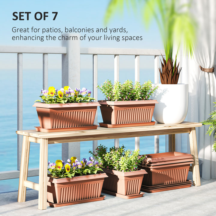 Outsunny 7 Pack 15.7" Plastic Flower Planters with Drainage Holes and Trays, Plant Pots for Indoor Outdoor Plants, Green