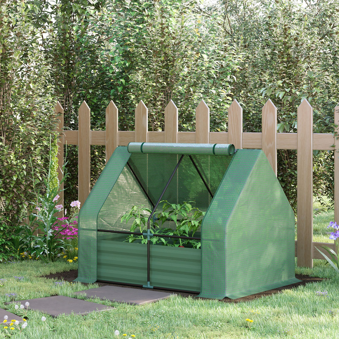 Outsunny Steel Outdoor Raised Garden Bed with Greenhouse,Cover, Roll Up Door, Dual Use, 50"x37.4"x36.2", Green