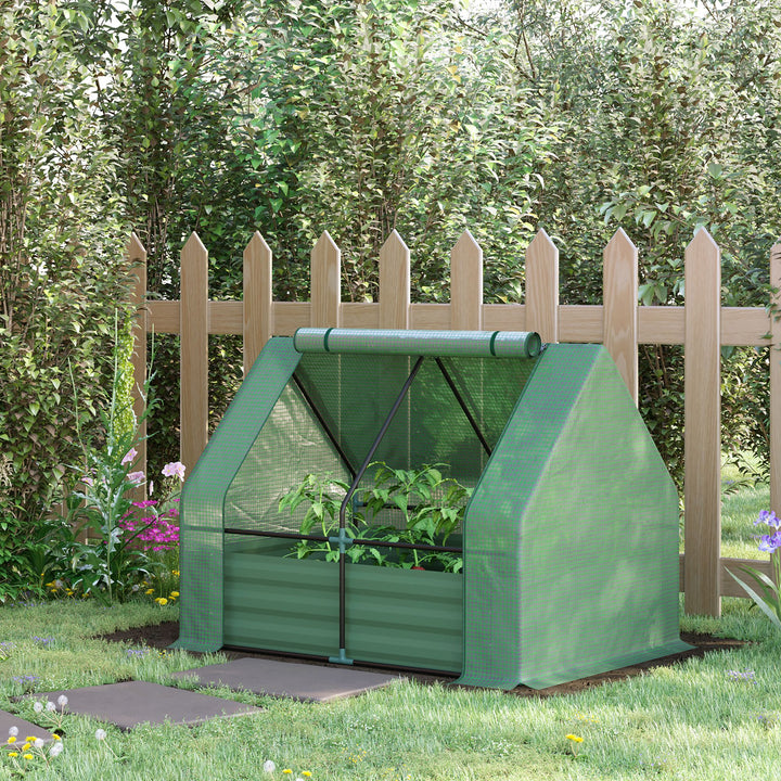Outsunny Steel Outdoor Raised Garden Bed with Greenhouse,Cover, Roll Up Door, Dual Use, 50"x37.4"x36.2", Green
