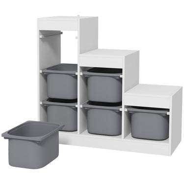 Qaba 3 Layers Toy Storage Organizer Kids Bookshelf Children Toy Storage w/ 6 Plastic Bins, White