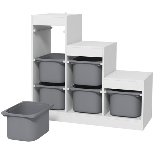 Qaba 3 Layers Toy Storage Organizer Kids Bookshelf Children Toy Storage w/ 6 Plastic Bins, White