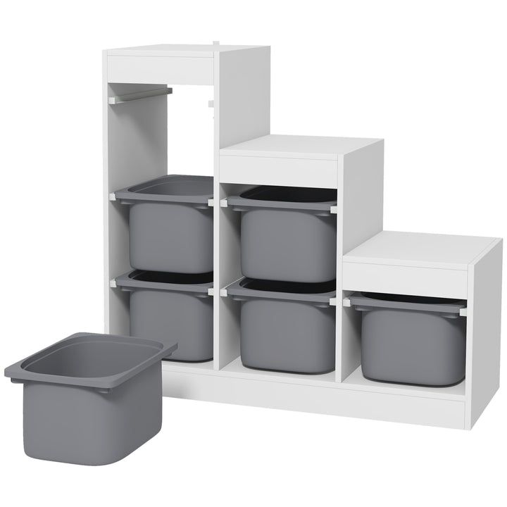 Qaba 3 Layers Toy Storage Organizer Kids Bookshelf Children Toy Storage w/ 6 Plastic Bins, Grey