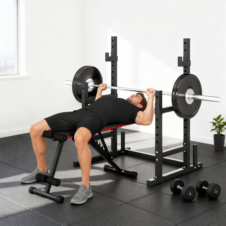 Soozier Adjustable Squat Rack, 660 lbs Multi-Function Barbell Rack for Weight Lifting and Home Gym Strength Training, Black