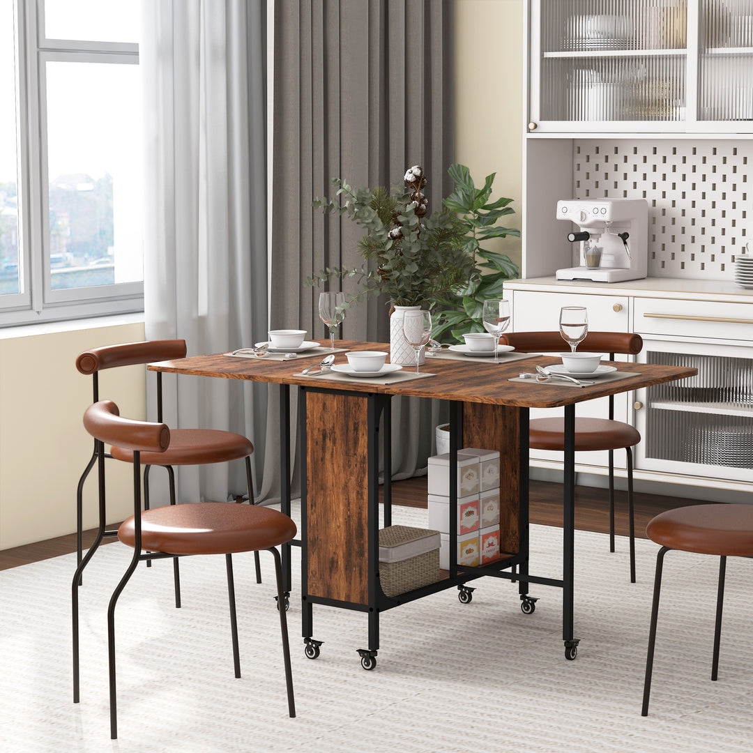 HOMCOM Folding Dining Table, Extendable Kitchen Table for Small Spaces with Storage Shelf and 6 Wheels, Light Brown