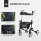 HOMCOM Lightweight Folding Rolling Walker with Large Seat, Back, Adjustable Handle, Bag, Dual Brake, Cane Holder, Red