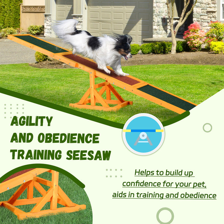 PawHut Wood Pet Seesaw Platform Dog Agility Training Equipment Run Game Toy Weather Resistant Pet Supplies Natural