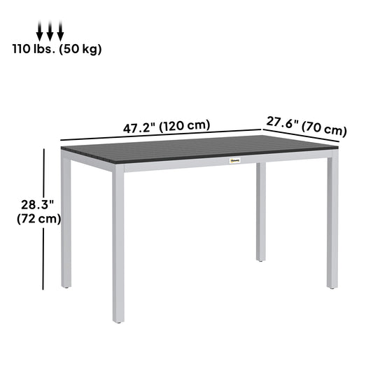 Outsunny Outdoor Dining Table for 4-6 with Easy Maintenance Slatted Top, Rust-Resistant Aluminium Frame, Black
