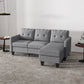 HOMCOM L-shaped Sofa, 3 Seater Couch with Ottoman, Corner Sofa with Thick Padded Cushion and Wood Legs, Dark Grey