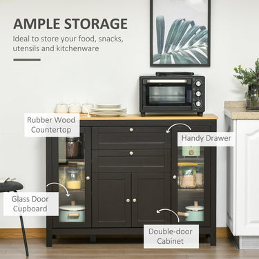 HOMCOM Buffet Cabinet Sideboard with 2 Drawers, 3 Storage Cabinets, Glass Doors and Adjustable Shelves, Dark Brown