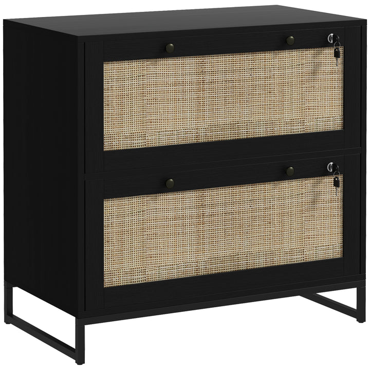 Vinsetto 2-Drawer Filing Cabinet with Lock, Rattan File Cabinet with Adjustable Hanging Bar, Natural