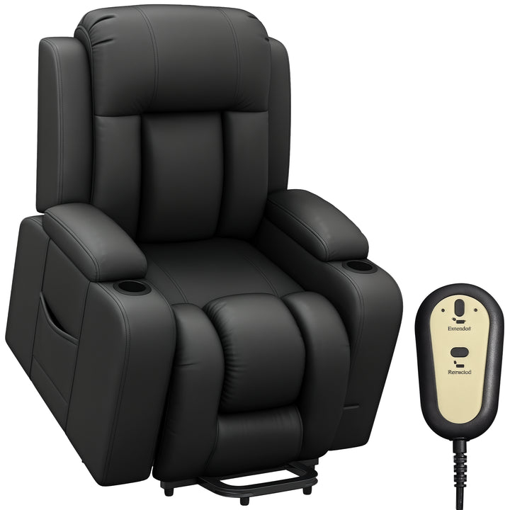HOMCOM Electric Power Lift Chair, PU Leather Recliner Sofa with Footrest, Remote Control and Cup Holders, Brown