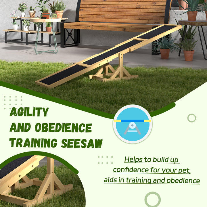 PawHut Wood Pet Seesaw Platform Dog Agility Training Equipment Run Game Toy Weather Resistant Pet Supplies Natural