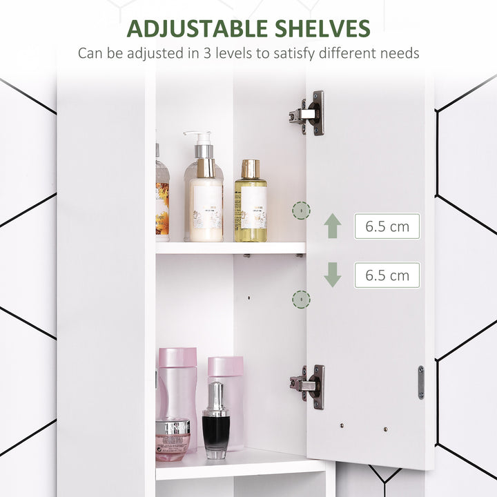 HOMCOM Tall Bathroom Vanities, Narrow Bathroom Cabinets with 2 Doors, Open Compartment and Adjustable Shelves, White