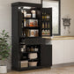 HOMCOM 71" Kitchen Pantry Cabinet with LED Lights, 6 Spice Racks, a Drawer and 4 Adjustable Shelves, White
