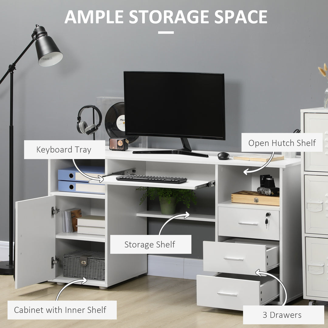 HOMCOM 57" Computer Desk with Drawers, Home Office Desk with Keyboard Tray, Open Shelves and Lockable Drawer, Writing Workstation for Study, Black
