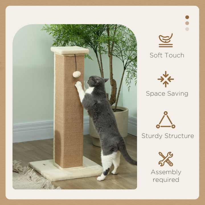PawHut 32" Tall Cat Scratching Post for Indoor Cats and Kittens, Sisal Cat Scratcher with Hanging Ball Soft Plush, Grey