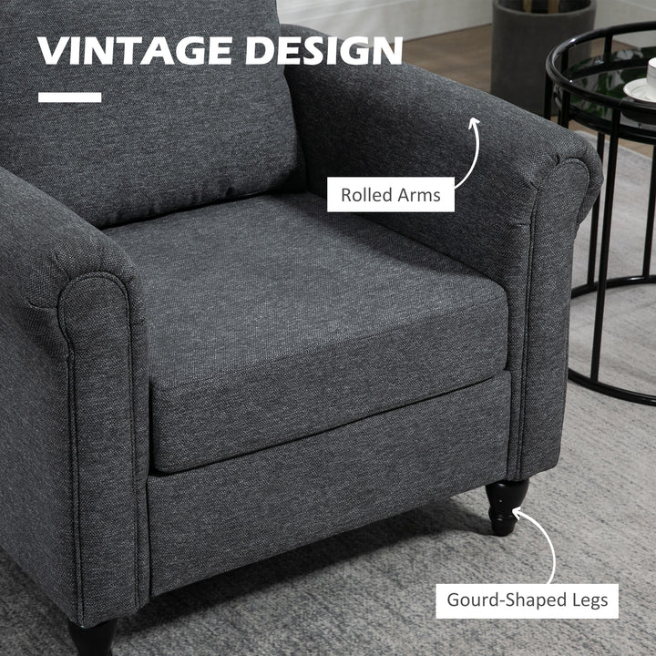 HOMCOM Vintage Armchair, Upholstered Accent Chair with Rolled Arms, Gourd-Shaped Rubber Wood Legs, Light Grey