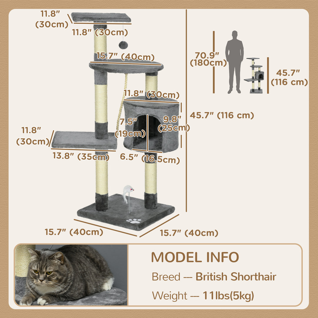 PawHut 46" Scratching Cat Tree Multi Level Activity Center Kitty Condo Furniture Post Beige