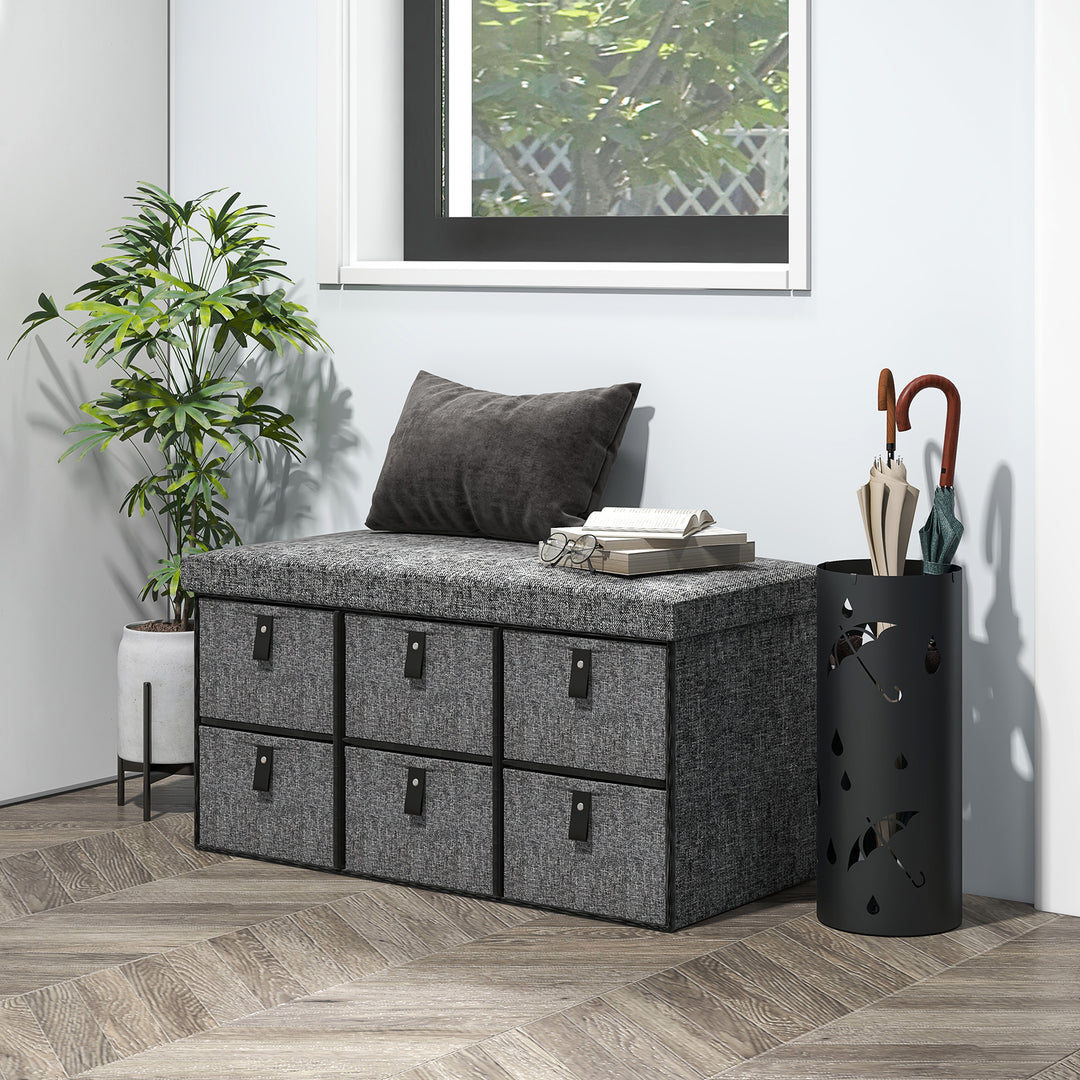HOMCOM Shoe Bench with Seat, Shoe Storage Bench with Cushion and 6 Fabric Drawers for Entryway, Hallway, Bedroom, Charcoal Grey