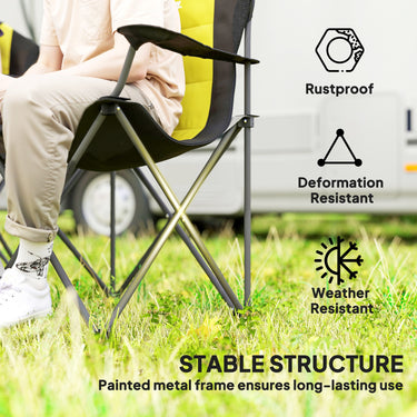 Outsunny 2 Pack Folding Camping Chairs, High Back Folding Chairs w/ Cup Holder, Padded Camping Chairs for Outdoor Events, Yellow