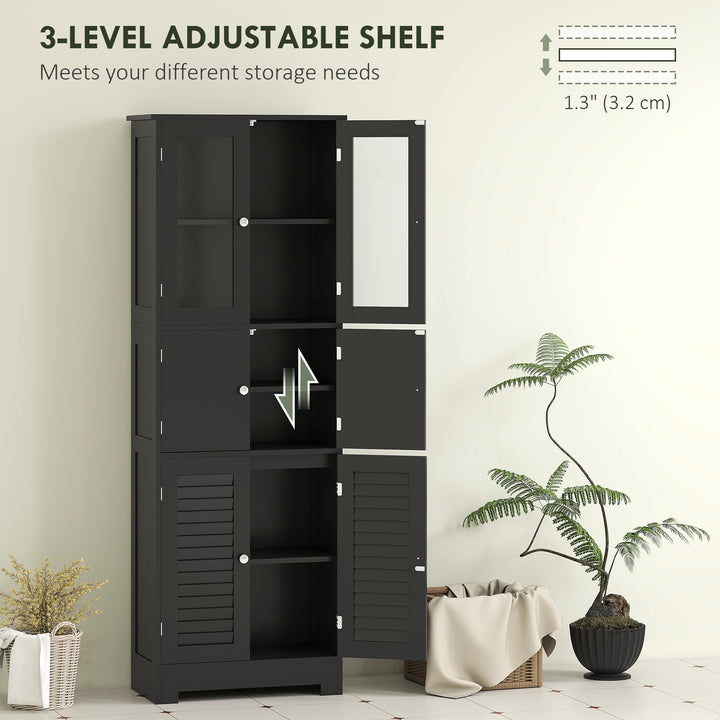 HOMCOM Freestanding Bathroom Cabinet with Glass/Louvred Doors, Tall Bathroom Cabinet for Kitchen, Study, Living Room, Black