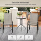 Outsunny 3 Pieces Bistro Set, Small Patio Furniture Set with Stackable Mesh Chairs, Glass Table for Garden, Balcony, Black