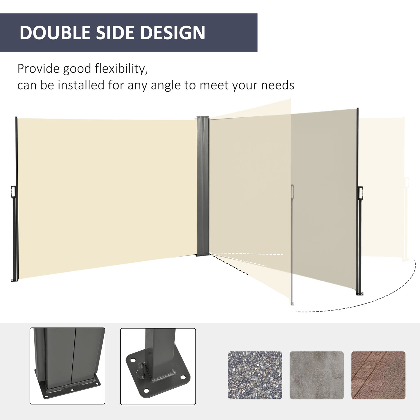 Outsunny Double Retractable Side Awning, 236" x 63" Outdoor Privacy Wall, Patio Screen for Garden, Balcony, Backyard, Grey