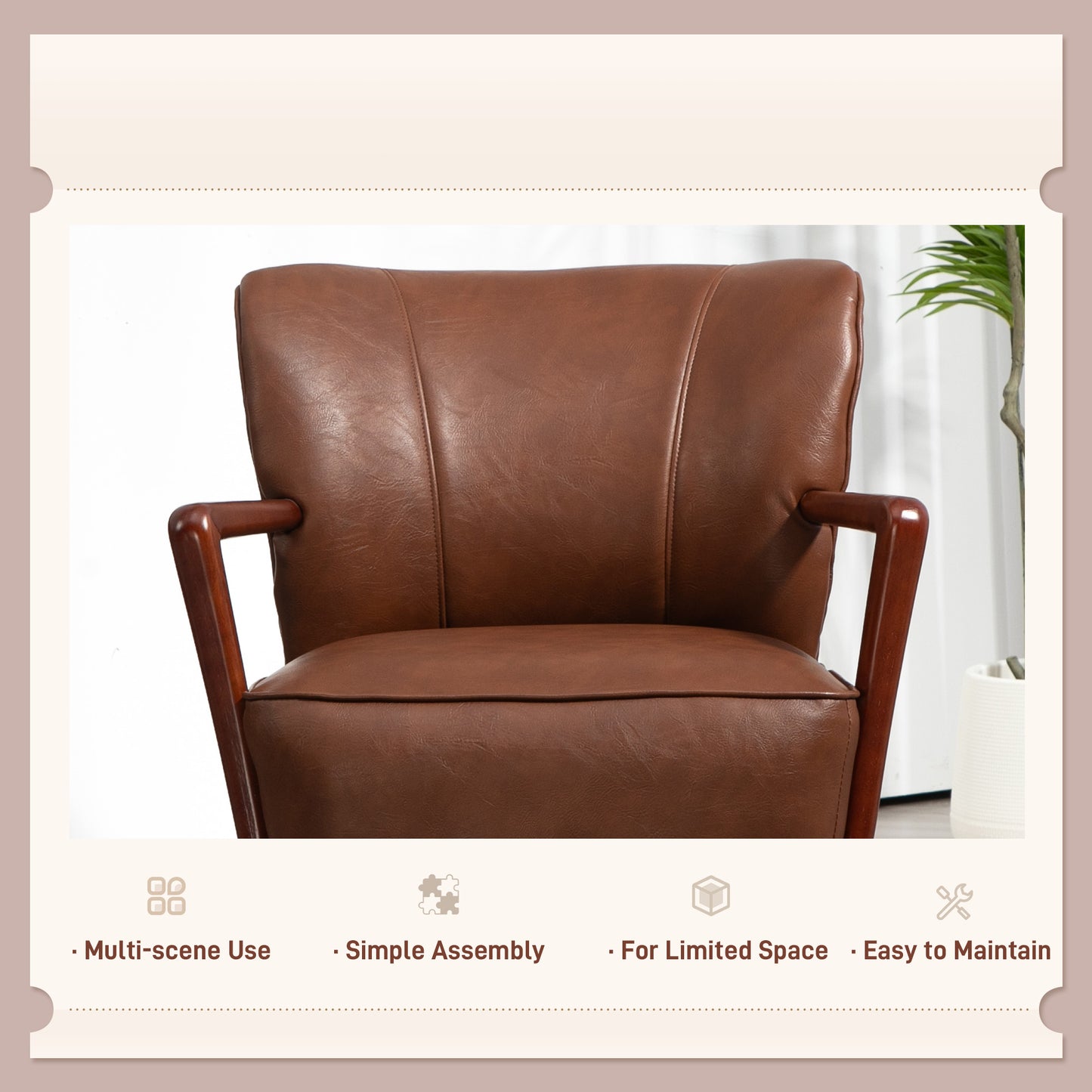 HOMCOM Accent Chair, Modern Armchair, Faux Leather Upholstered Living Room Chair with Wood Legs and Wide Padded Seat, Blue