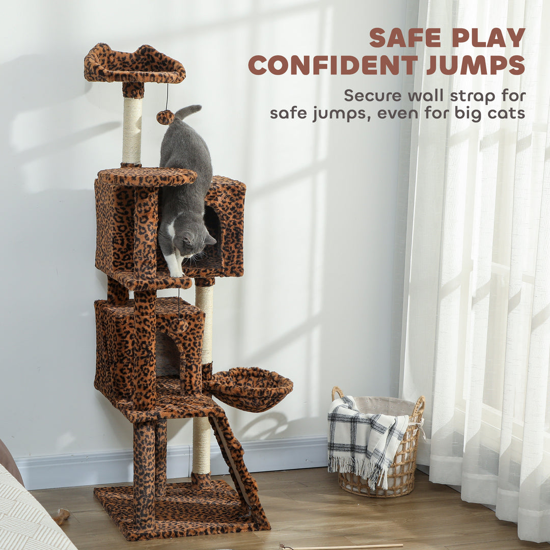 PawHut 63 Inch Cat Tree with Sisal Scratching Posts, Condos, Plush Perches, Hammock, Ladder, Dangling Balls, Pink