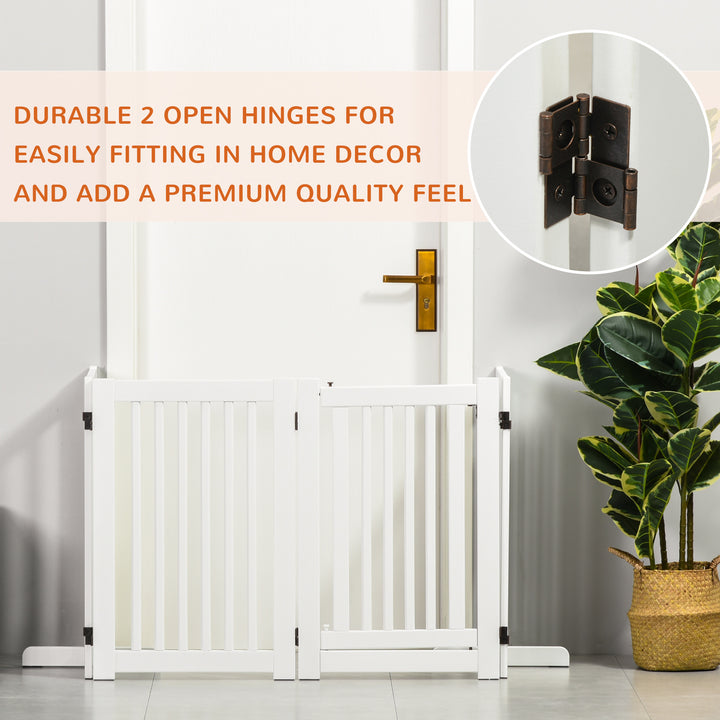 PawHut 4 Panel Free Standing Wooden Pet Gate with Open Door Black