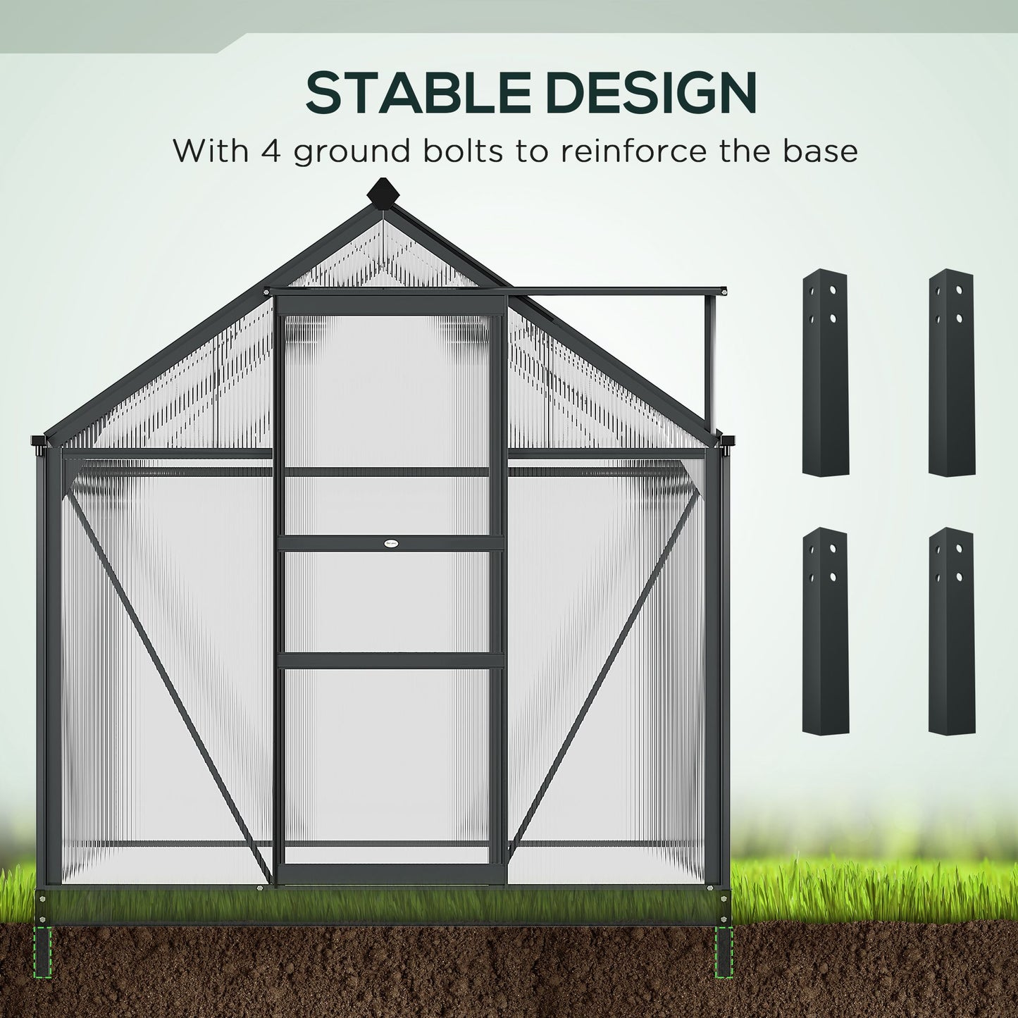 Outsunny 6.2' x 4.3' x 6.6' Clear Polycarbonate Greenhouse Large Walk-In Green House Garden Plants Grow Galvanized Base Aluminium Frame w/ Slide Door