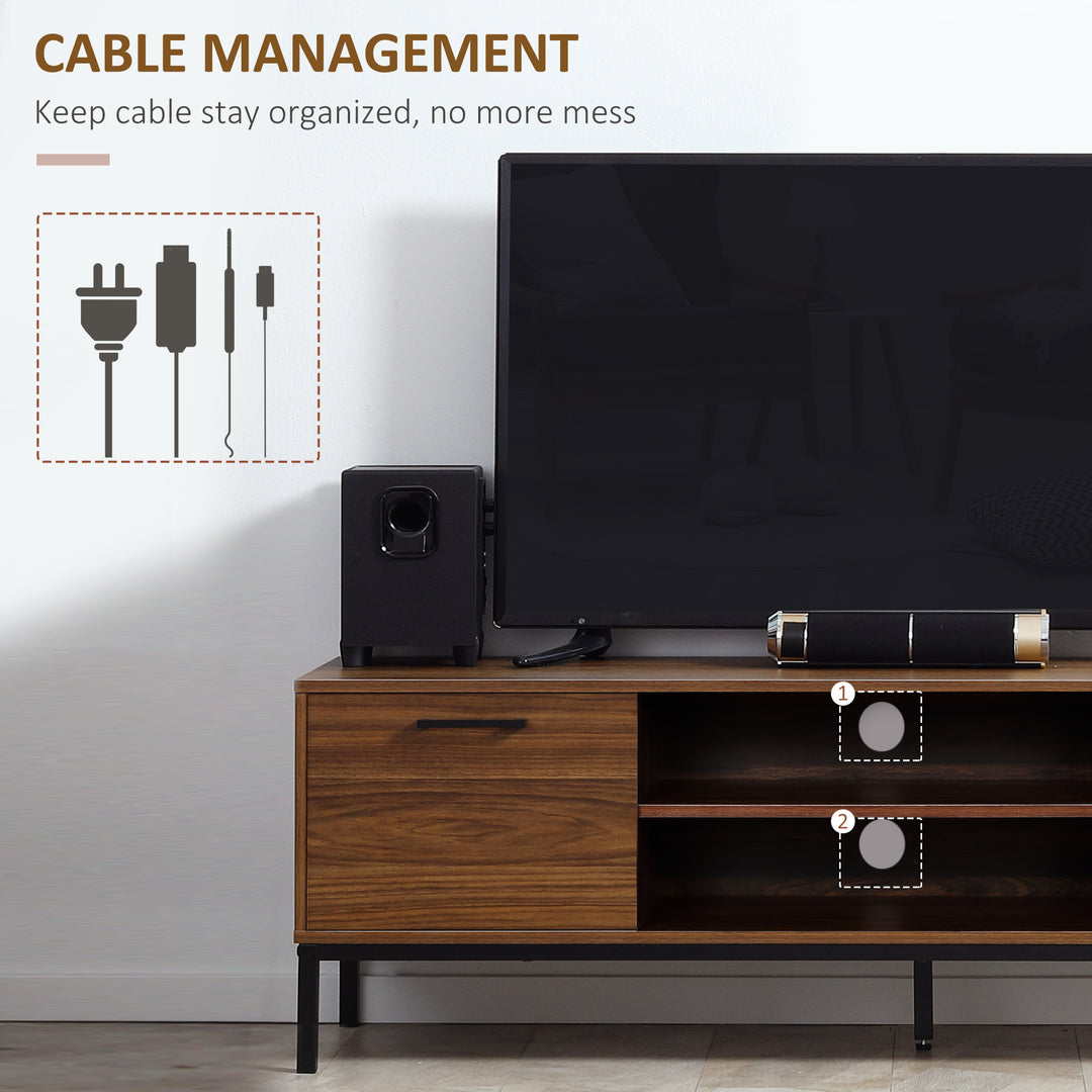 HOMCOM TV Stand for TV up to 50 Inches, TV Cabinet with Door, Open Storage and Drawers, TV Table with Steel Legs, Dark Walunt