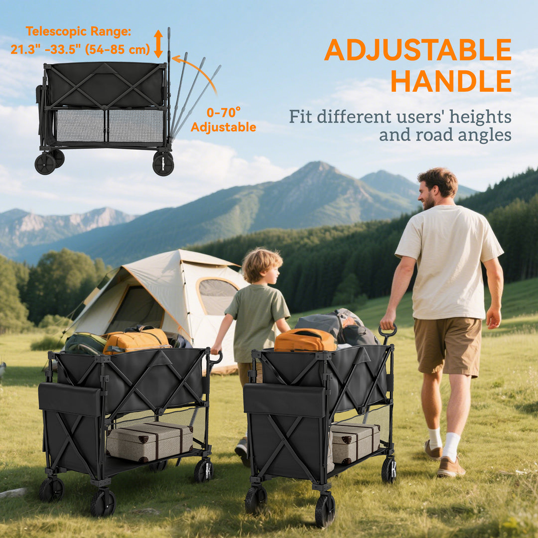 Outsunny Double Decker Folding Wagon Cart, 450LBS & 350L Capacity Collapsible Garden Cart for Camping Sports Shopping and Beach