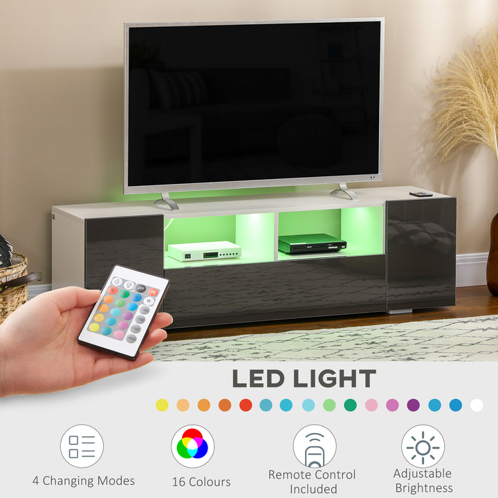 HOMCOM TV Stand for TVs up to 60", TV Unit with LED Lights, Storage Shelves and Cupboards, 53.9" x 13.8" x 16.5", Grey