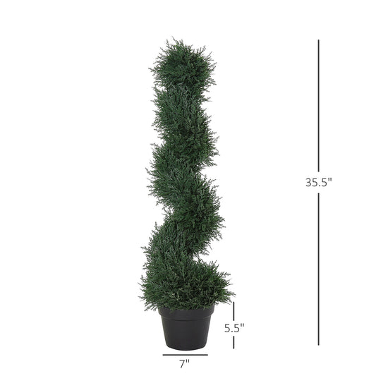 Outsunny 35.5" Topiary Trees Artificial Faux Fakes Spiral Plant Green Cedar Tree Indoor Decor with Nursery Pot