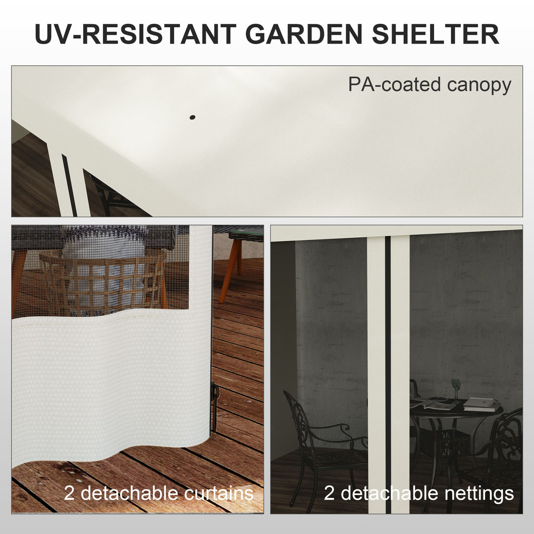 Outsunny 10' x 13' Wall Pergola, Outdoor Gazebo with 2 Curtains and 2 Nettings, UV Resistant, for Patio, Deck, Dark Grey